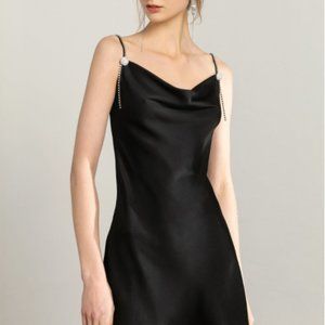 Devana Black Silky Cowl-Neck Dress